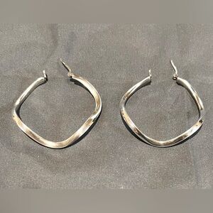 STERLING SILVER Modern, Large 2” wide, asymmetrical, creole style hoop earrings